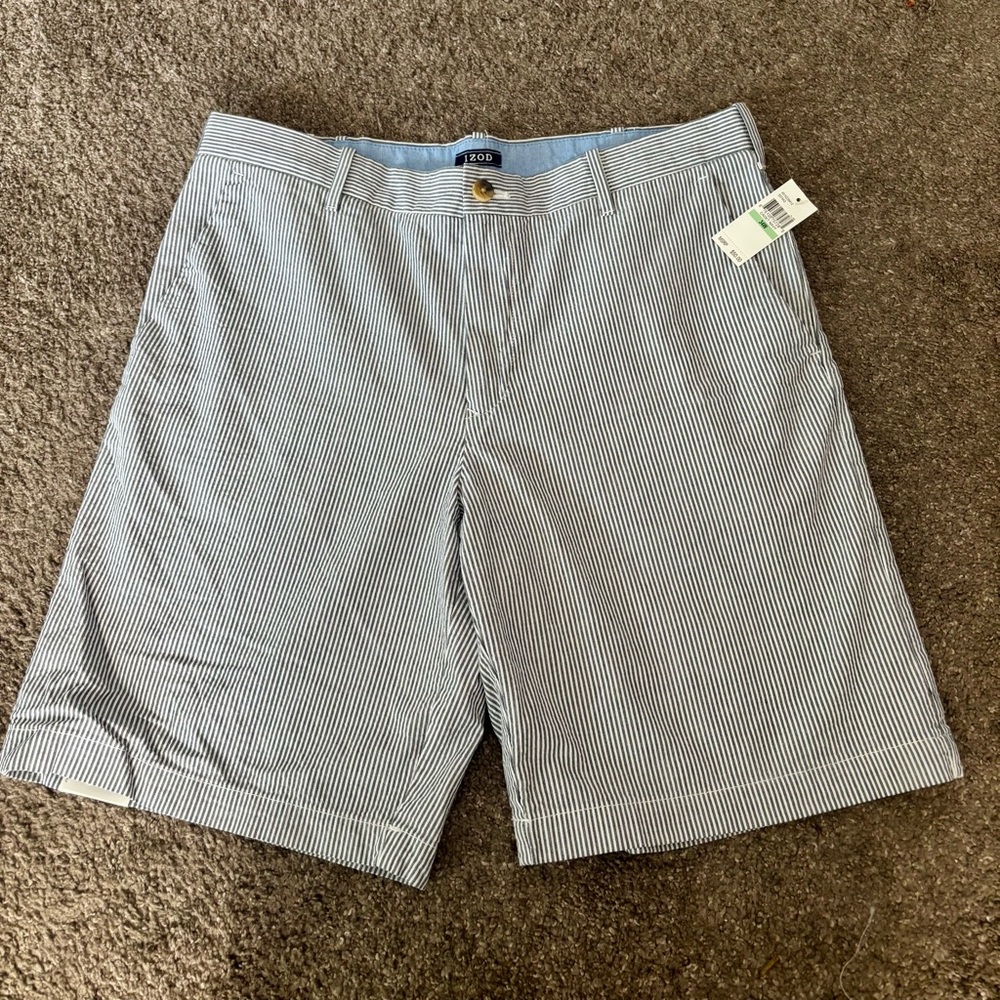 IZOD Men's Blue and White Striped Shorts